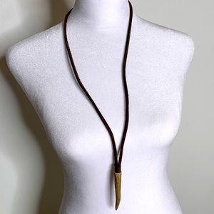 Boho chic leather & horn long necklace